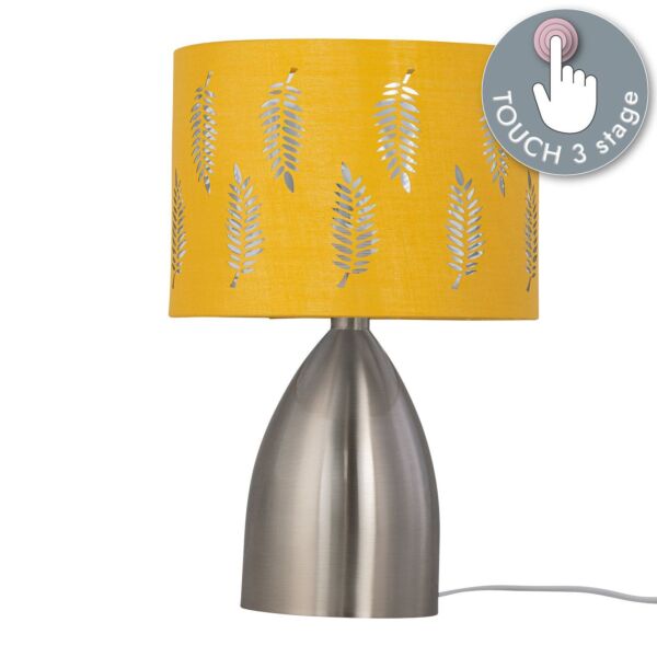 Valentina - Brushed Chrome Touch Lamp with Ochre Fern Shade