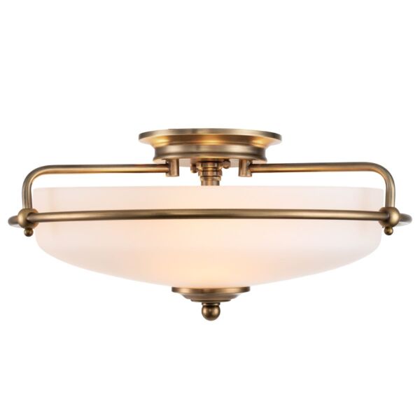 Quoizel Lighting - Griffin - QZ-GRIFFIN-F-WS - Brass Opal Glass 3 Light Flush Ceiling Light