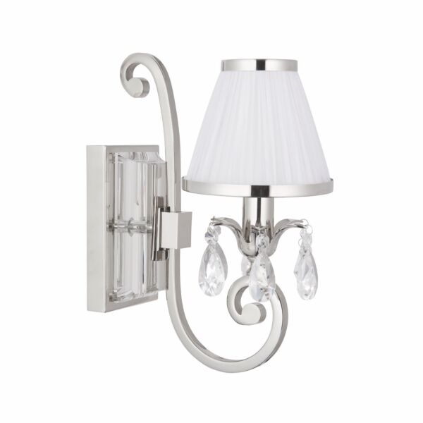 Interiors 1900 - Oksana - 63537 - Nickel Clear Crystal Glass White Pleated Wall Light