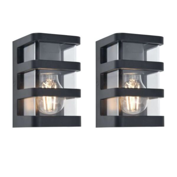 Set of 2 Dalton - Black Clear IP44 Outdoor Wall Washer Lights
