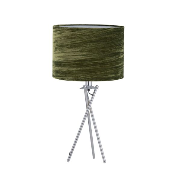 Chrome Tripod Table Lamp with Green Crushed Velvet Shade