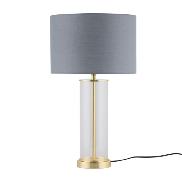 Aura - Satin Brass Table Lamp with Grey Cotton Shade