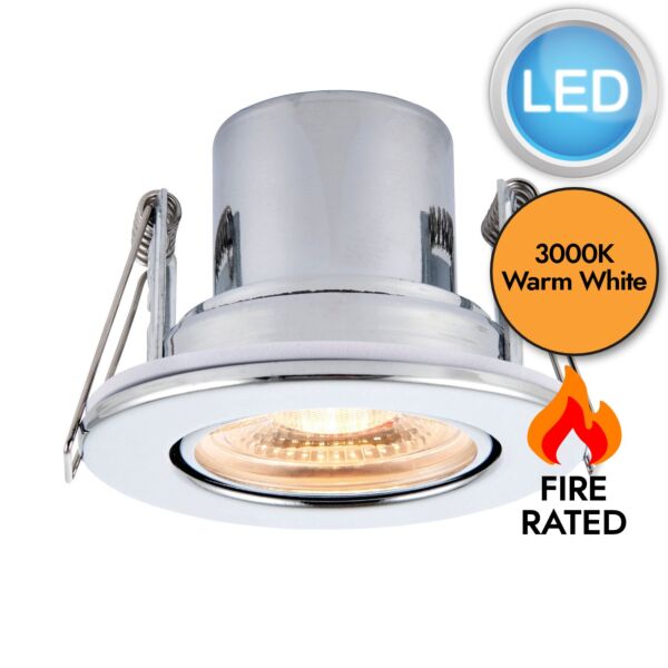 Saxby Lighting - ShieldECO 800 - 78524 - LED Chrome Clear 3000k Tilt Recessed Fire Rated Ceiling Downlight