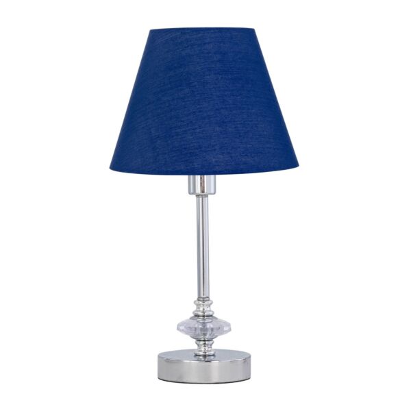 Chrome Jewelled Table Lamp with Navy Blue Shade