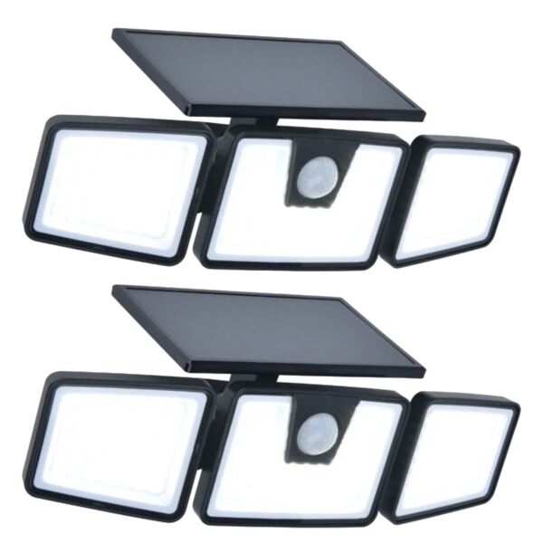Set of 2 Briti - LED Black Clear 3 Light IP44 Solar Outdoor Sensor Floodlights