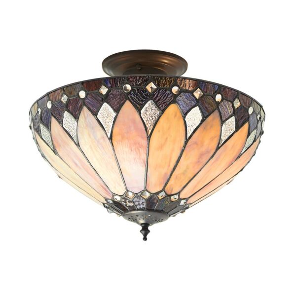 Interiors 1900 - Brooklyn - 63978 - Dark Bronze Tiffany Glass 3 Light Flush Ceiling Light