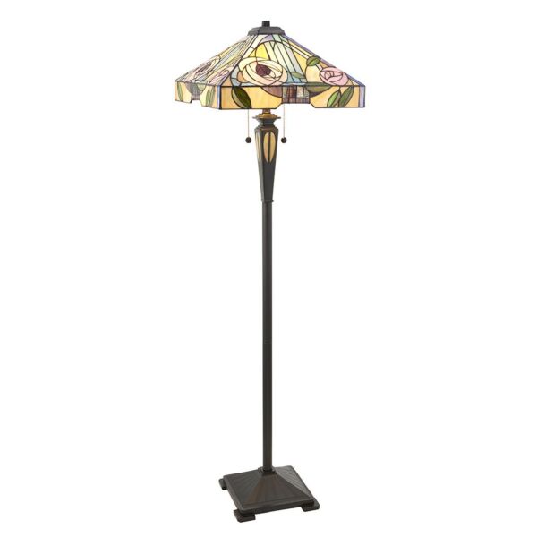 Interiors 1900 - Willow - 64383 - Dark Bronze Tiffany Glass 2 Light Floor Lamp