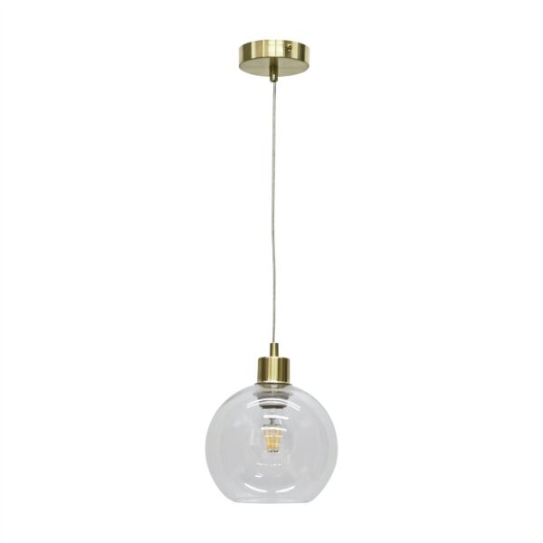 Barnum - Clear Glass Globe with Satin Brass Pendant Fitting