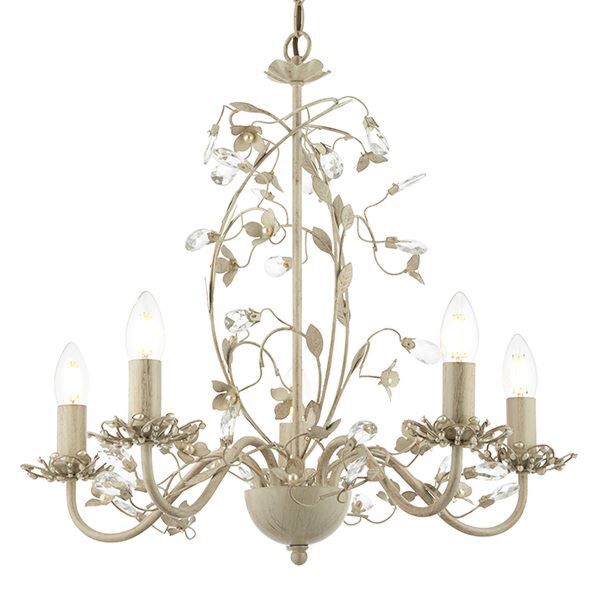 Endon Lighting - Lullaby - LULLABY-5CR - Cream Gold Clear Pearl 5 Light Chandelier