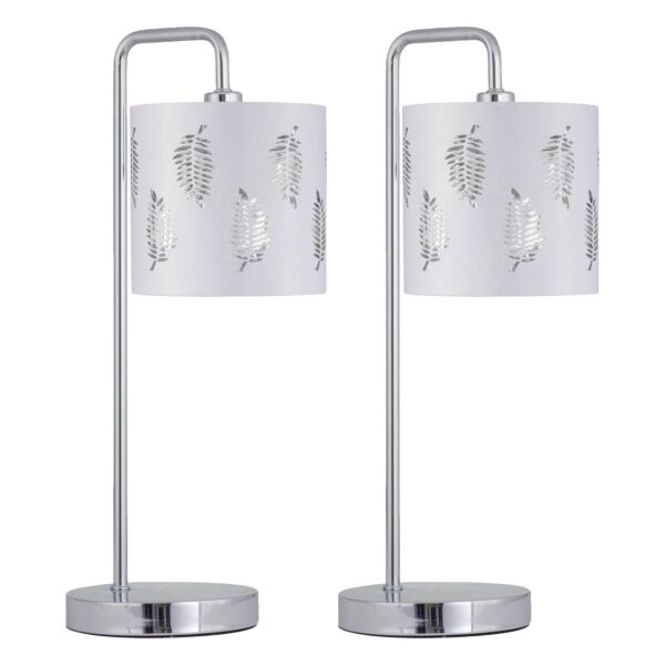 Set of 2 Arched Table Lamps with White Fern Shades