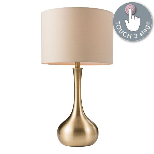 Endon Lighting - Piccadilly - 61191 - Soft Brass Taupe Touch Table Lamp With Shade