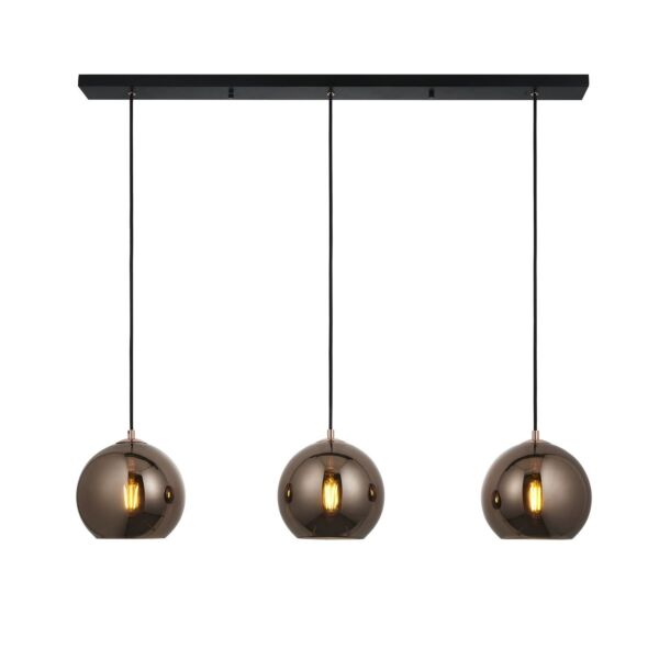 Endon Lighting - Boli - 102929 - Copper Glass Black 3 Light Bar Ceiling Pendant Light