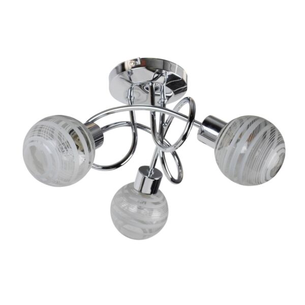 Polished Chrome 3 Way Flush With Striped Glass Shades