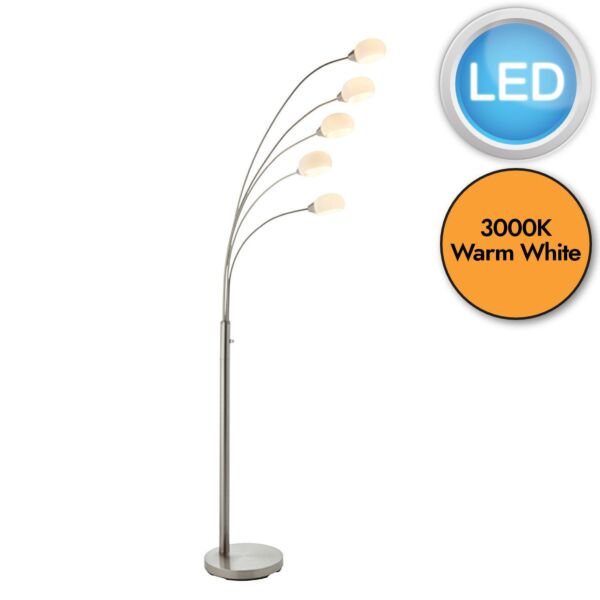 Endon Lighting - Jaspa - 76568 - LED Satin Nickel White Glass 5 Light Floor Lamp