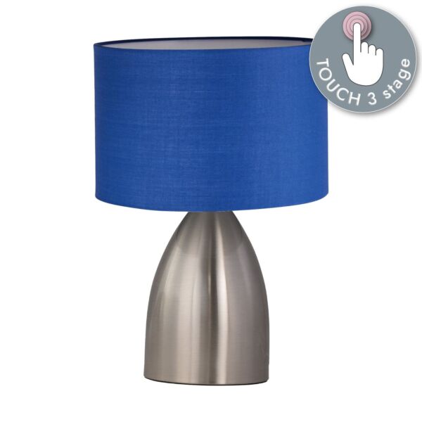 Valentina - Brushed Chrome Touch Lamp with Navy Blue Shade