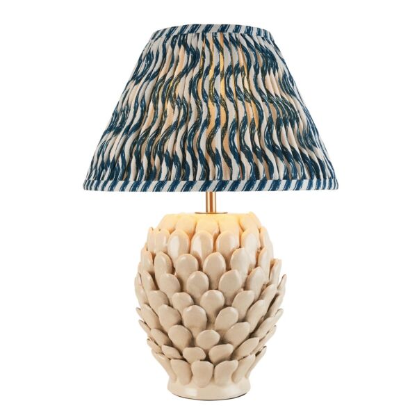 Endon Lighting - Layered Leaf & Ripple 30cm - 116408 - Cream Crackle Aged Brass Blue Ceramic Table Lamp With Shade