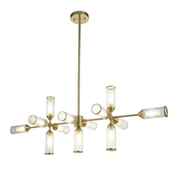 Westchester - Satin Brass Clear Frosted Glass 13 Light Bar Ceiling Pendant Light