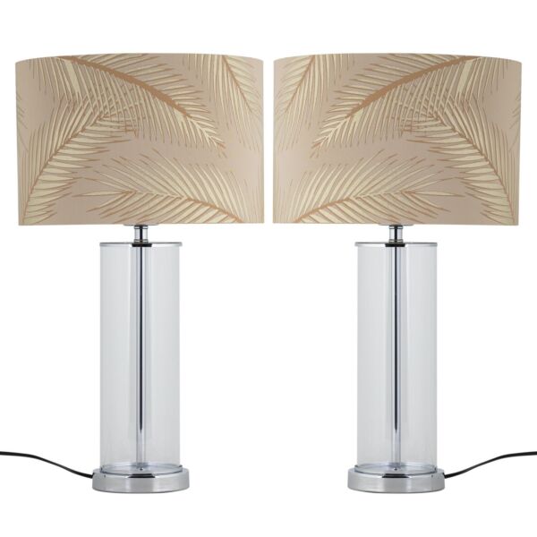 Set of 2 Aura - Chrome Table Lamps with Champagne & Gold Leaf Shades