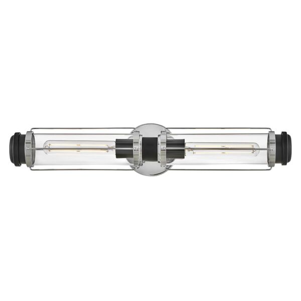 Hinkley Lighting - Masthead - HK-MASTHEAD2-PCBK - Chrome Black Clear Glass 2 Light IP44 Bathroom Wall Light