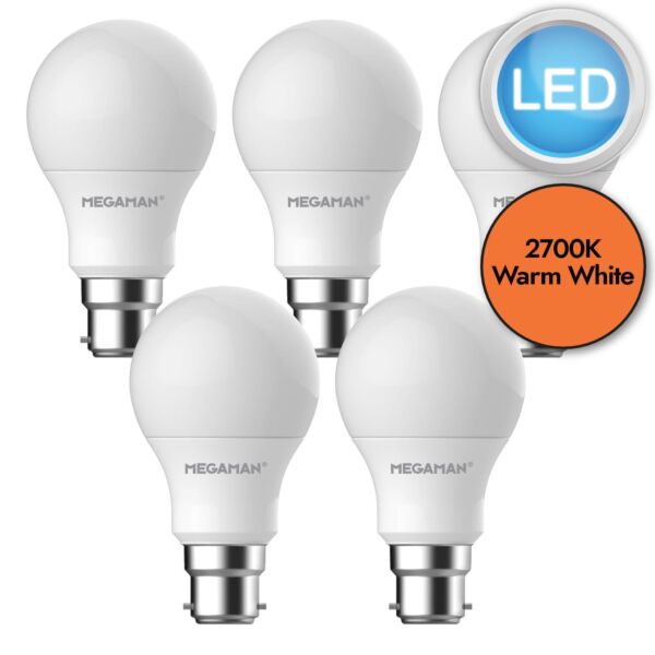 5 x 8.6W LED B22 Light Bulbs - Warm White