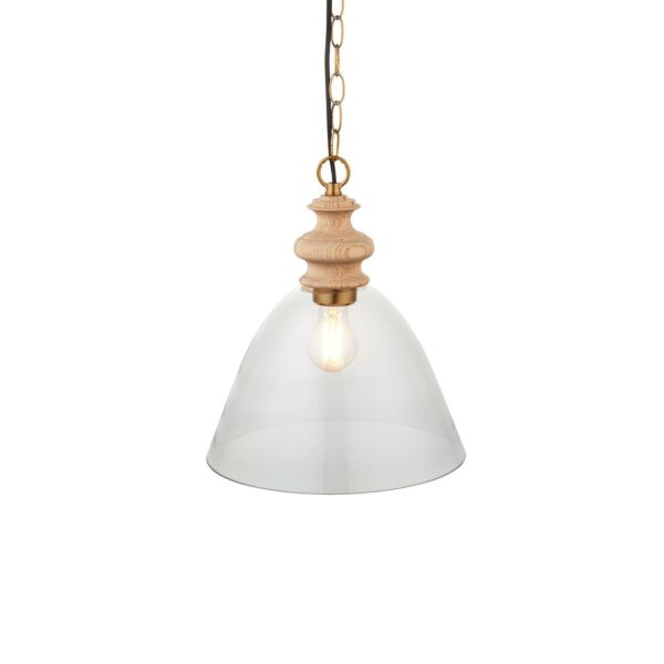 Endon Lighting - Cotswold - 110825 - Ash Wood Aged Brass Clear Glass Ceiling Pendant Light