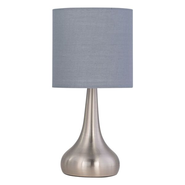 Romana - Brushed Chrome Touch Operated Table Lamp with Grey Cotton Shade