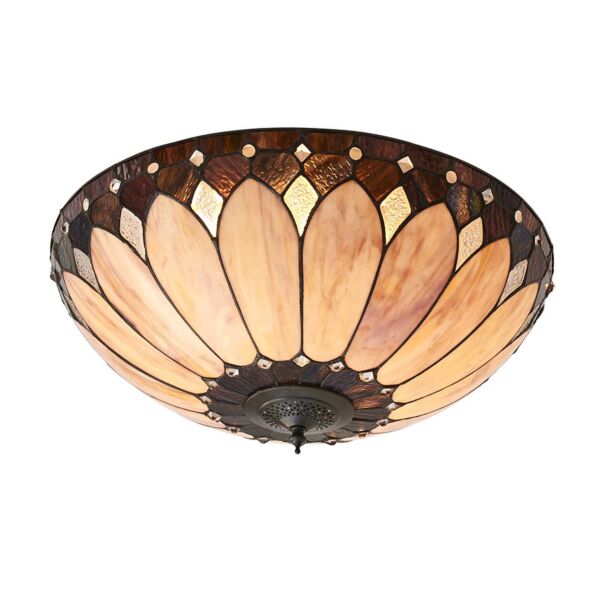 Interiors 1900 - Brooklyn - 63973 - Dark Bronze Tiffany Glass 2 Light Flush Ceiling Light