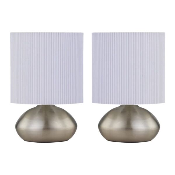 Set of 2 Jenson - Brushed Chrome Touch Table Lamps White Pleated Shade