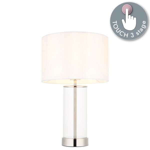 Endon Lighting - Lessina - 102674 - Nickel Glass Vintage White Touch Table Lamp With Shade