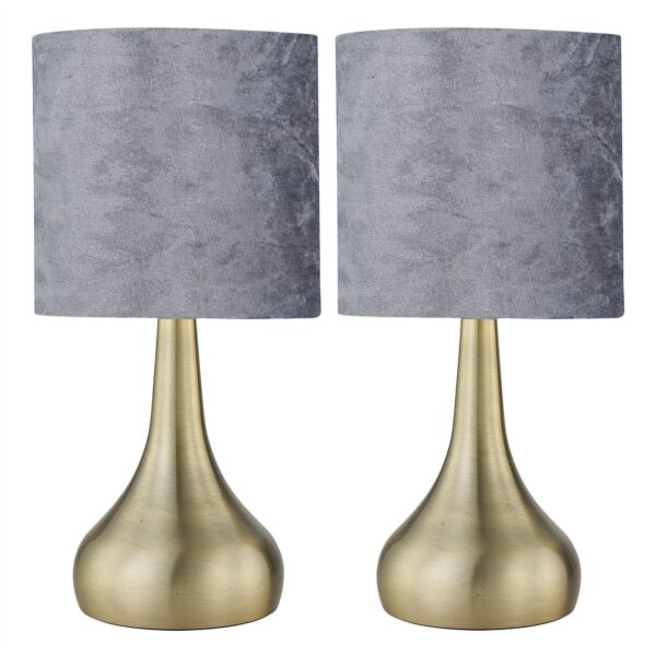Set of 2 Romana - Antique Brass Touch Table Lamps Crushed Velvet Shade