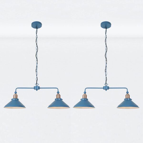 Set of 2 Maxwell - Mirage Blue Brushed Copper 2 Light Bar Ceiling Pendant Lights