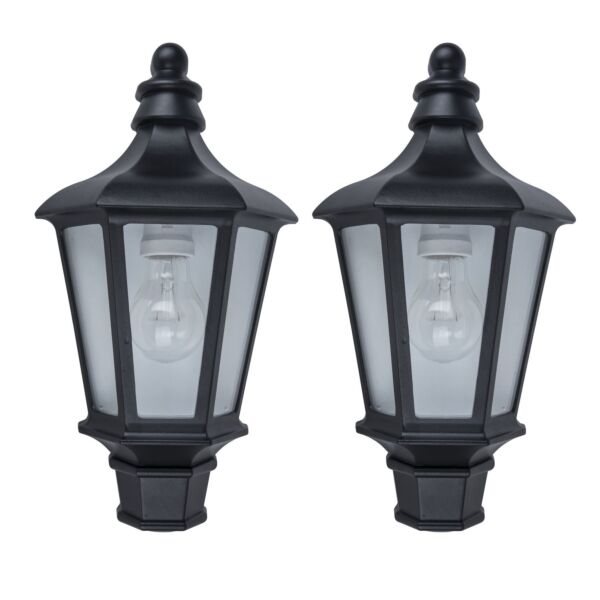 Set of 2 Cotswold - Black Clear Glass IP44 Outdoor Half Lantern Wall Lights