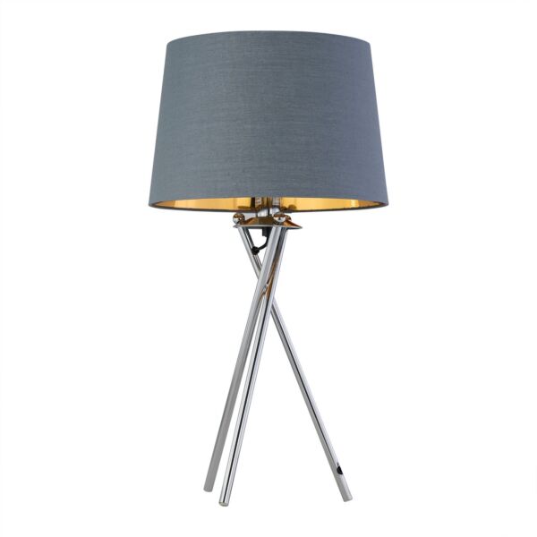 Tripod - Chrome Lamp with Grey & Gold Fabric Shade