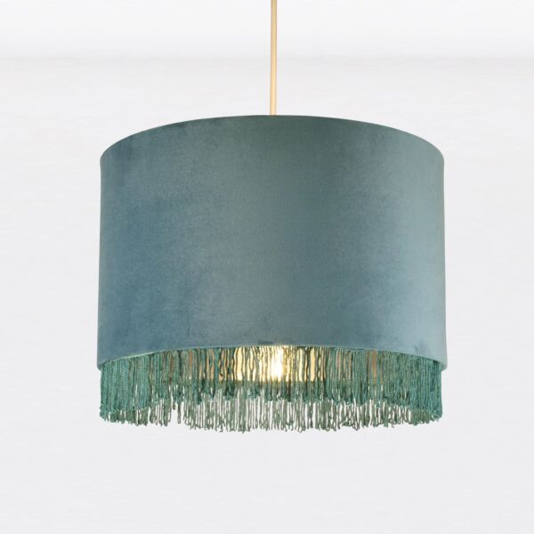 Teal Velvet With Chrome Inner Tassled Light Shade