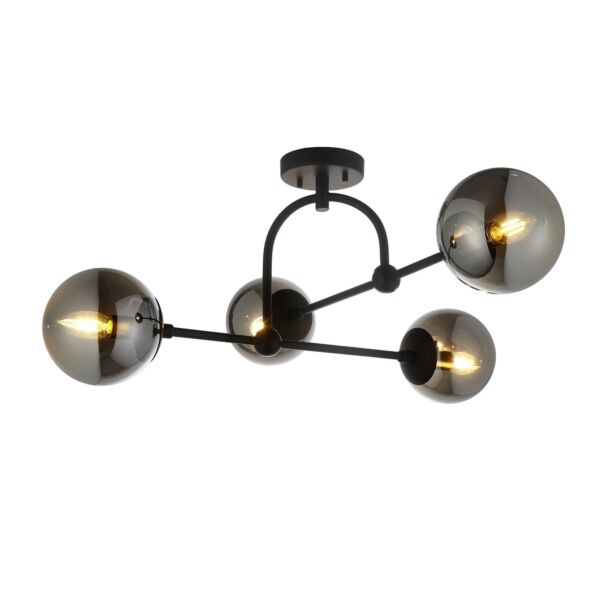 Nostalgia - Black Smoked Glass 4 Light Flush Ceiling Light