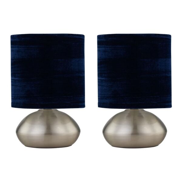 Set of 2 Jenson - Brushed Chrome Touch Table Lamps Blue Velvet Shade