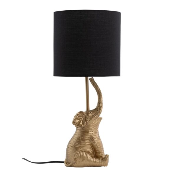 Elephant - Gold Resin Table Lamp With Black Fabric Shade