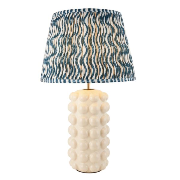 Endon Lighting - Bobble & Ripple 35cm - 116383 - White Crackle Aged Brass Blue Ceramic Table Lamp With Shade