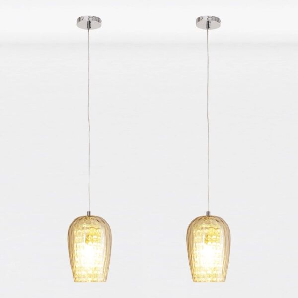 Set of 2 Dimpled Glass and Jewelled Pendant Lights