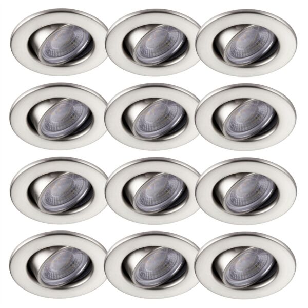 Set of 12 Satin Nickel Fire Rated 6W LED 3000K Tilt Recessed Downlight