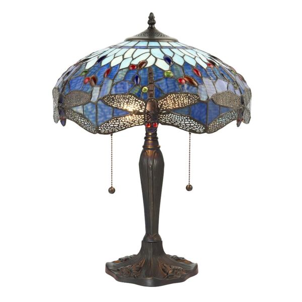 Interiors 1900 - Dragonfly - 64089 - Dark Bronze Tiffany Glass 2 Light Table Lamp