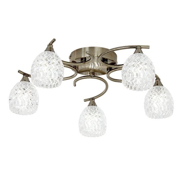 Endon Lighting - Boyer - BOYER-5AB - Antique Brass Clear Glass 5 Light Flush Ceiling Light