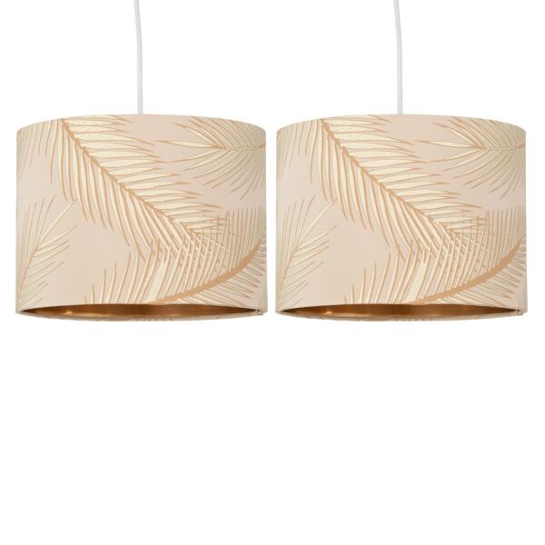 Set of 2 Tropica - Champagne with Gold Embossed Leaf Detail 25cm Ceiling Pendant or Table Lamp Shades