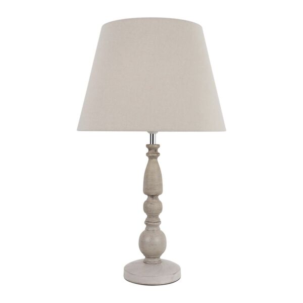 Grey Wash Wood Effect 59cm Table Lamp with And Grey Cotton Shade