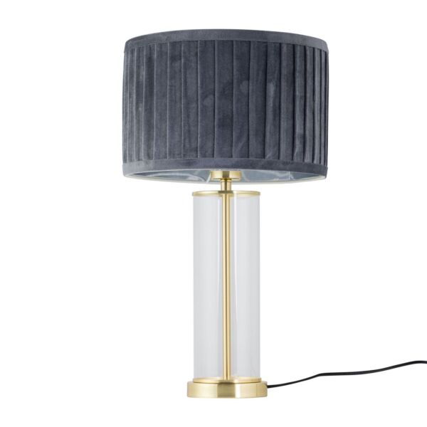 Aura - Satin Brass Table Lamp with Grey Pleated Velvet Shade