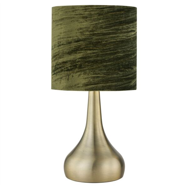 Romana - Antique Brass Touch Table Lamp with Green Crushed Velvet