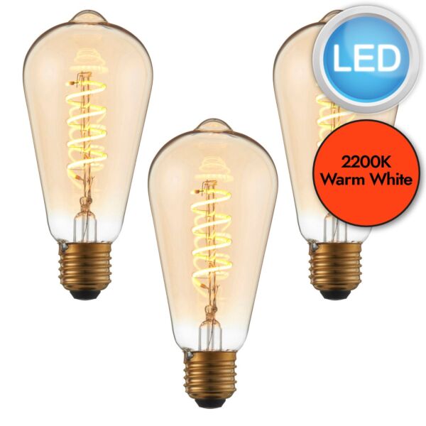 Endon Lighting - Set of 3 Twist - 98144 - LED E27 ES - Filament Light Bulbs - 64mm dia