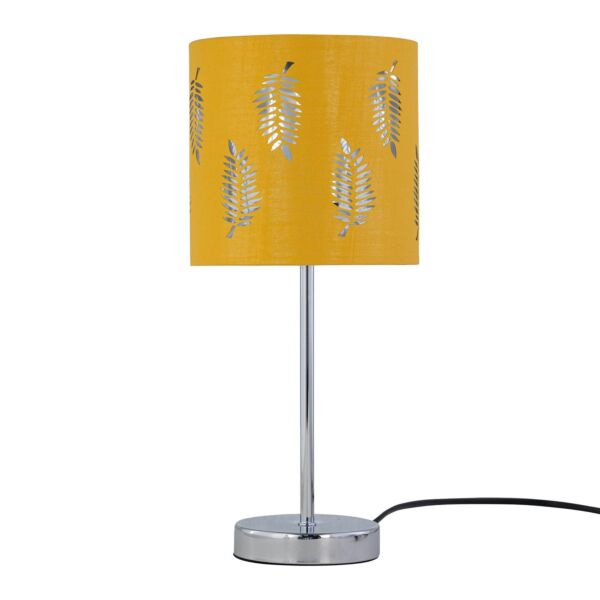 Chrome Stick Table Lamp with Ochre Cut Out Shade