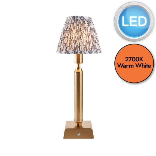 Endon Lighting - Trobridge Rechargeable & Leaf 16cm - 114854 - LED Aged Brass Grey Touch Table Lamp With Shade