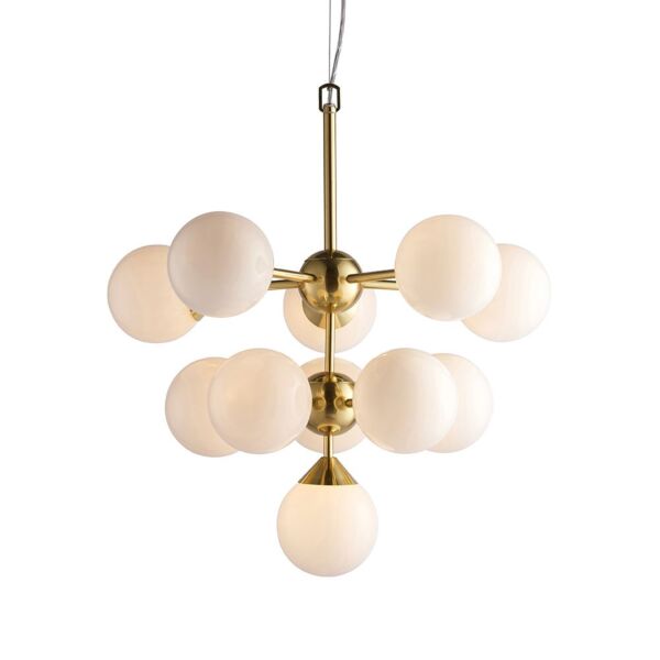 Endon Lighting - Oscar - 76500 - Satin Brass White Glass 11 Light Ceiling Pendant Light